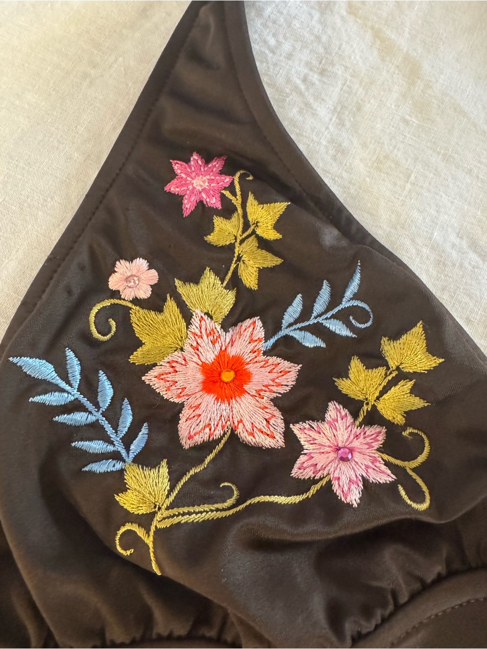 Roxy vintage Y2K brown Bikini Set with Pink & Coral Floral Embroidery - Picture 2 of 8